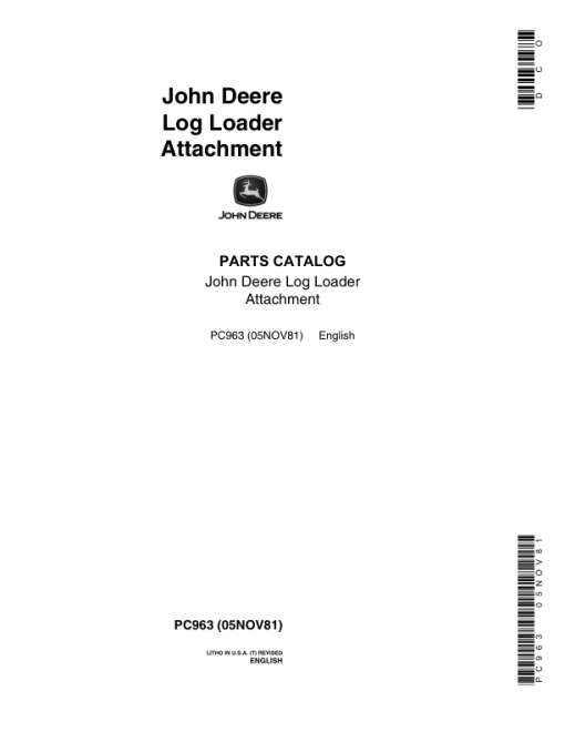 John Deere 7712 Attachments (Log Loader Attachement Only) Parts Catalog Manual - PC963