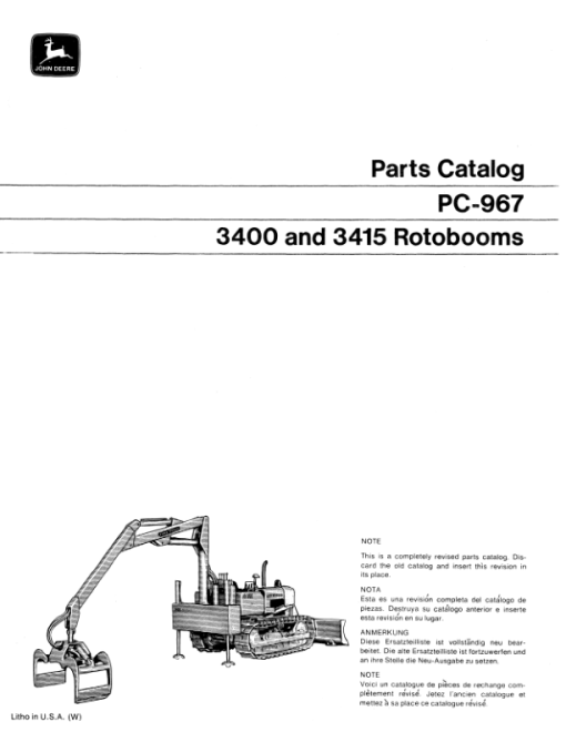 John Deere 3400, 3415 Rotobooms Attachments Parts Catalog Manual - PC967