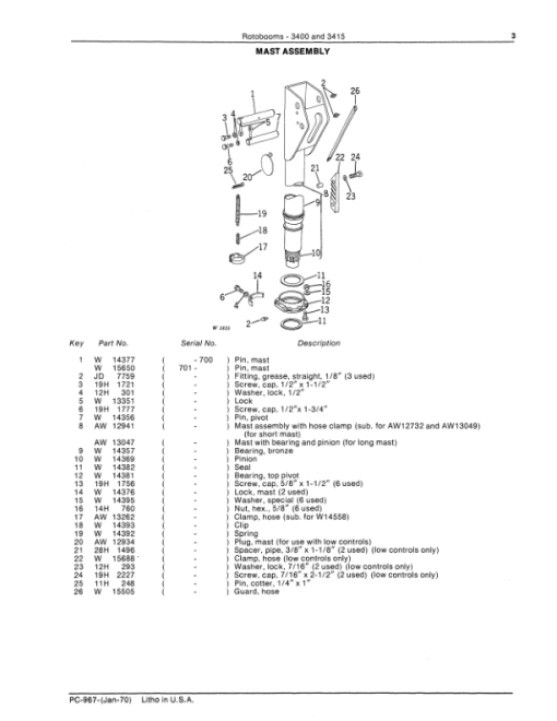 John Deere 3400, 3415 Rotobooms Attachments Parts Catalog Manual - PC967 - Image 3