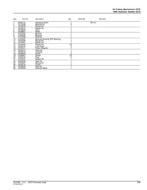 John Deere H270 Harvesting Heads (SN 000473-) Parts Catalog Manual - PC9794 - Image 4