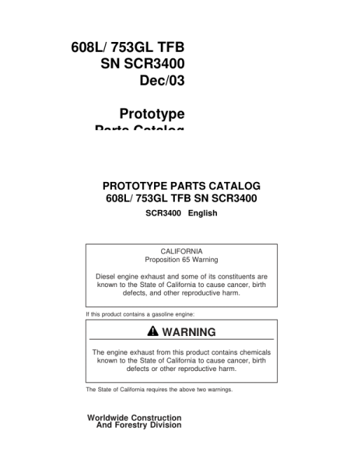 Timberjack 608L, 753GL Tracked Feller Bunchers (SN SCR3400, DEC 03) Parts Catalog Manual