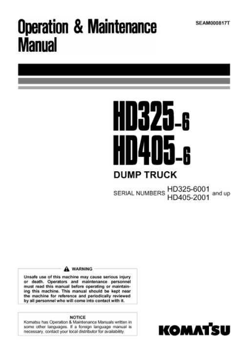 Komatsu HD325-6, HD325-6W, HD405-6, HD465-5, HD605-5, HD785-5 Dump Truck Repair Manual - Image 6