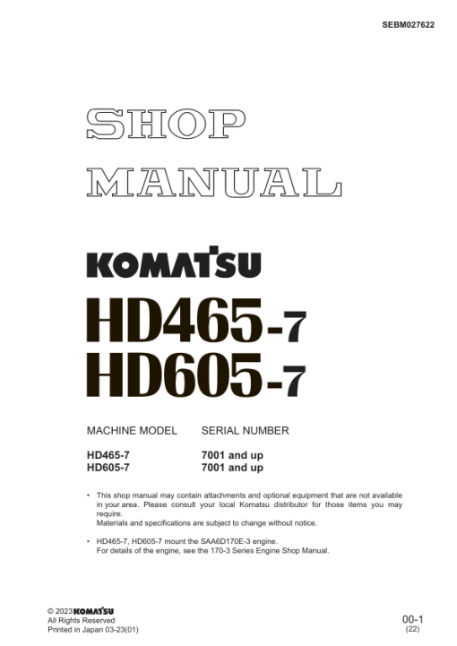 Komatsu HD465-7, HD605-7 Dump Truck Service Repair Manual - Image 2