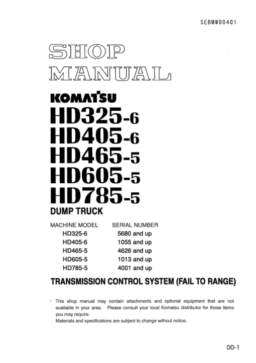 Komatsu HD325-6, HD325-6W, HD405-6, HD465-5, HD605-5, HD785-5 Dump Truck Repair Manual - Image 4