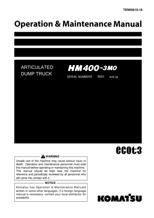 Komatsu HM400-5E0 Dump Truck Service Repair Manual - Image 3