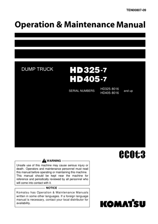 Komatsu HD325-7, HD405-7 Dump Truck Service Repair Manual - Image 3