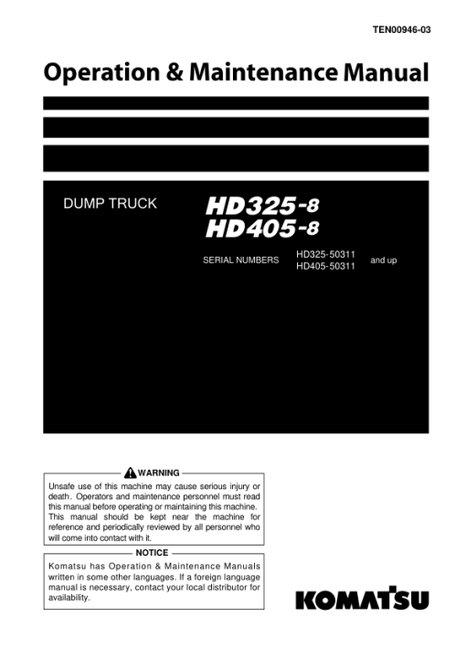 Komatsu HD325-8, HD405-8 Dump Truck Service Repair Manual - Image 8