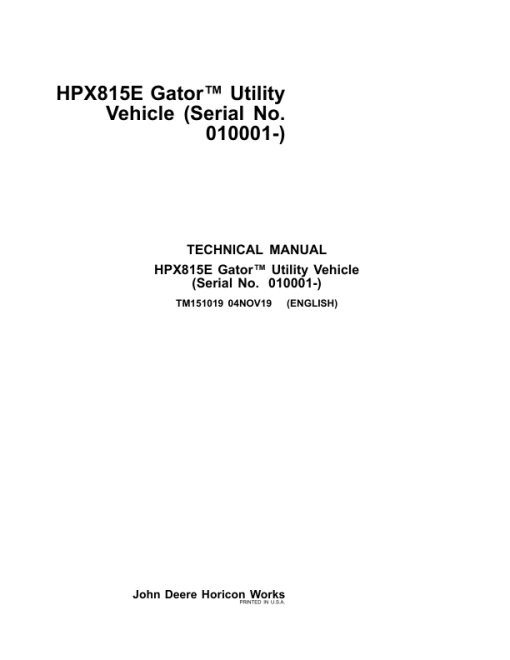 John Deere HPX815E Gator Utility Vehicle Repair Manual (S.N 010001 -)