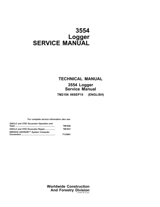 John Deere 3554 Logger Repair Technical Manual - (TM2106)