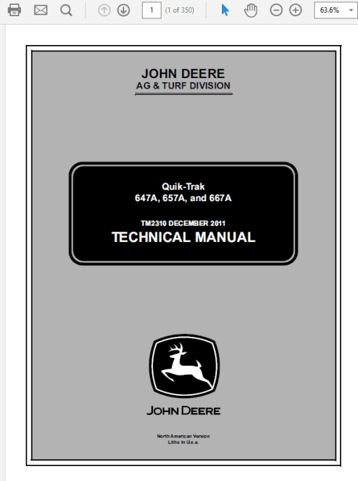 John Deere 647A, 657A, 667A QuikTrak Repair Technical Manual