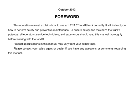 Utilev UT15-18P Forklift A266 Series Repair Manual