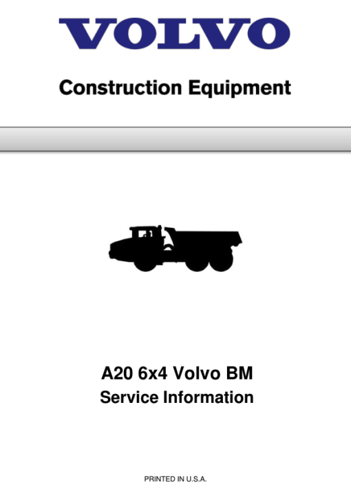 Volvo A20 6x4 BM Articulated Dump Truck Repair Service Manual