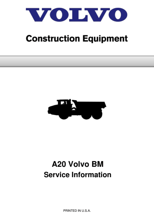 Volvo A20 BM Articulated Dump Truck Repair Service Manual