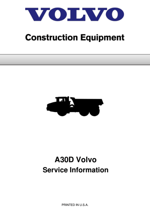 Volvo A30D Articulated Dump Truck Repair Service Manual