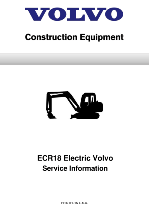 Volvo ECR18 Electric Compact Excavator Repair Service Manual