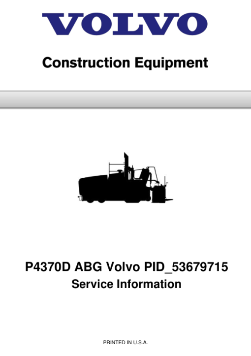 Volvo P4370D ABG Pavers Repair Service Manual