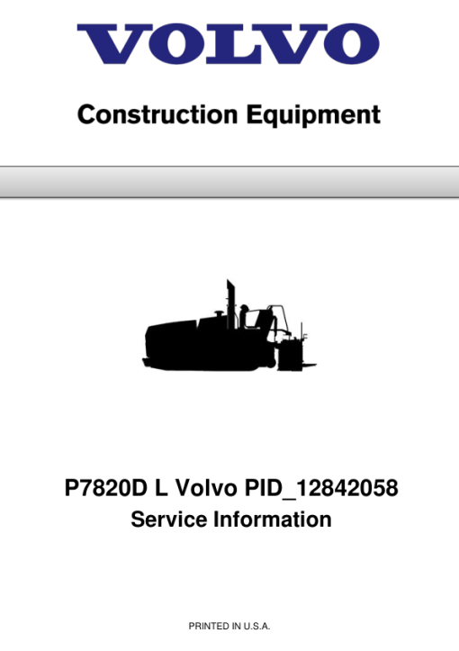 Volvo P7820D L Pavers Repair Service Manual