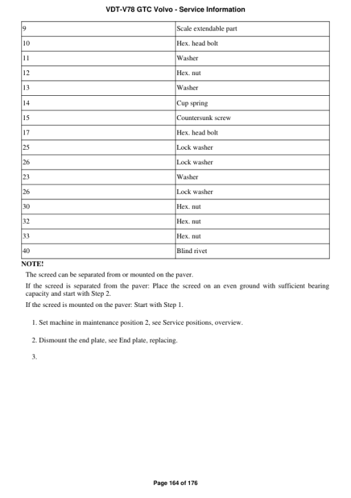 Volvo VDT-V78 GTC Screeds Repair Service Manual - Image 2