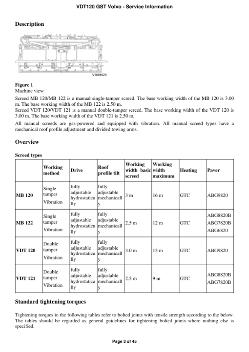 Volvo VDT120 GST Screeds Repair Service Manual - Image 2