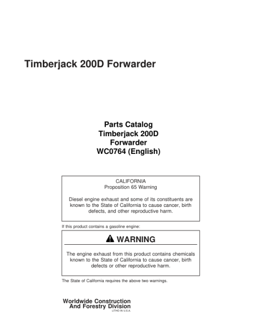 Timberjack 200D Forwarders (SN 782011-787113) Parts Catalog Manual - WC0764