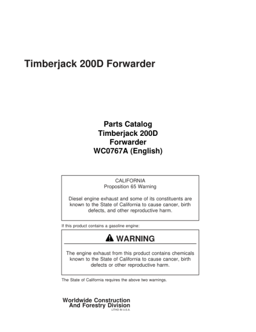 Timberjack 200D Forwarders (SN 787117-788857) Parts Catalog Manual - WC0767A