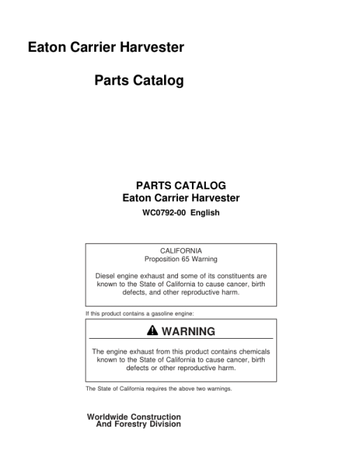 Eaton Carrier Harvester Parts Catalog Manual