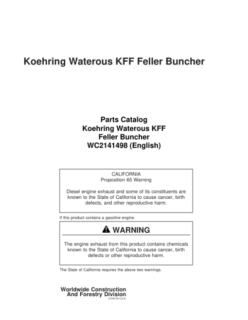 Koehring KFF Forwarders (SN 40002-) Parts Catalog Manual - WC2141498