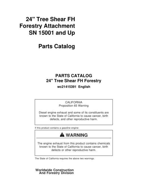 Koehring 24 Inch Multiple Tree Shear Felling Heads (SN 15001–) Parts Catalog Manual - WC21415391