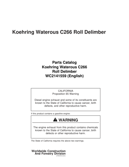 Koehring C266 Roll Delimber Attachments Parts Catalog Manual - WC2141559