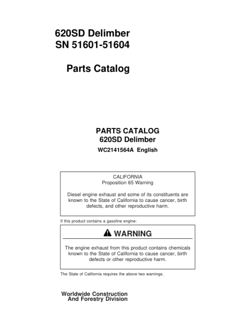 Koehring 620SD Delimbers (SN 51601-51604) Parts Catalog Manual - WC2141564A