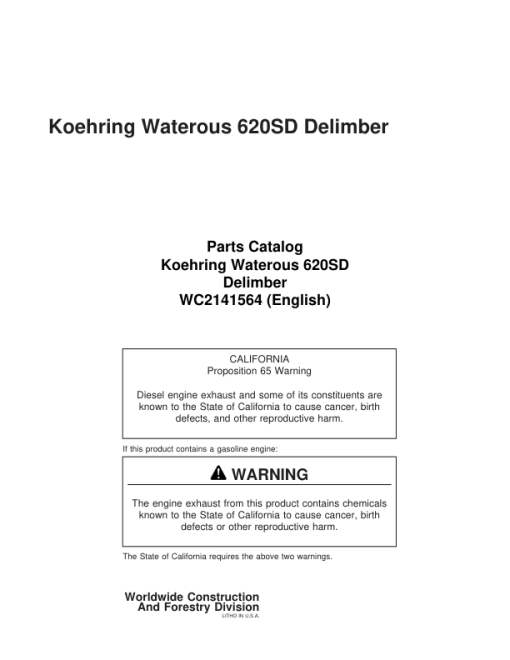 Koehring Waterous 620SD Delimbers (SN 51401-) Parts Catalog Manual - WC2141564