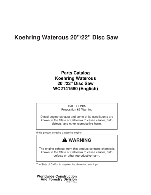 Koehring 20 Inch, 22 Inch Felling Heads (SN 12520–12529 &12501–12529) Parts Catalog Manual - WC2141580