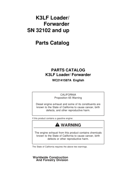 Koehring K3LF Loaders (SN 32102-) Parts Catalog Manual