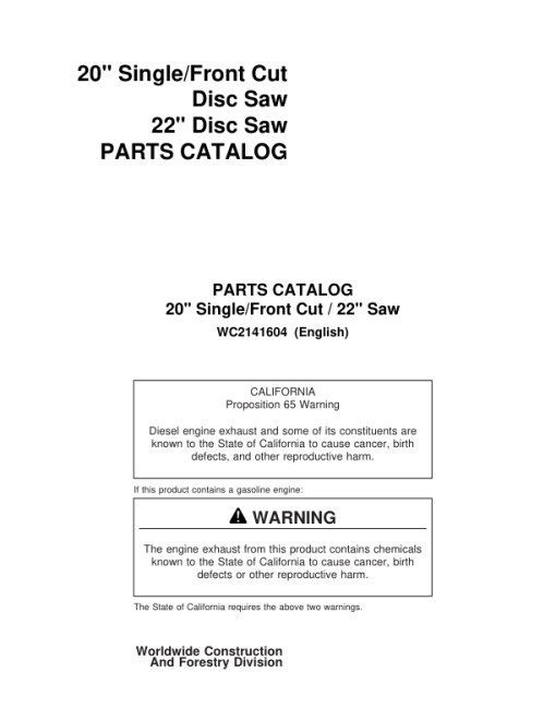 Koehring 20 Inch, 22 Inch Felling Heads (SN 12101-12999 & 12751-12999) Parts Catalog Manual