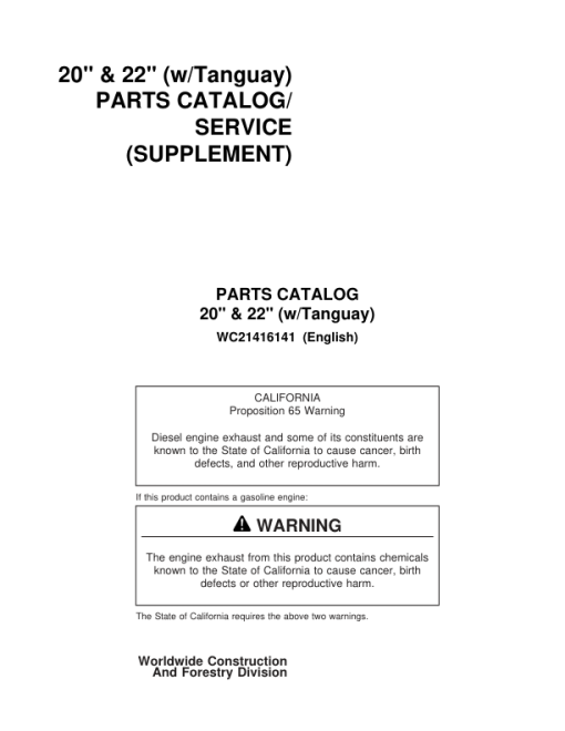 Koehring 20 Inch, 22 Inch (Tanguay Machine) Felling Heads Parts Catalog Manual