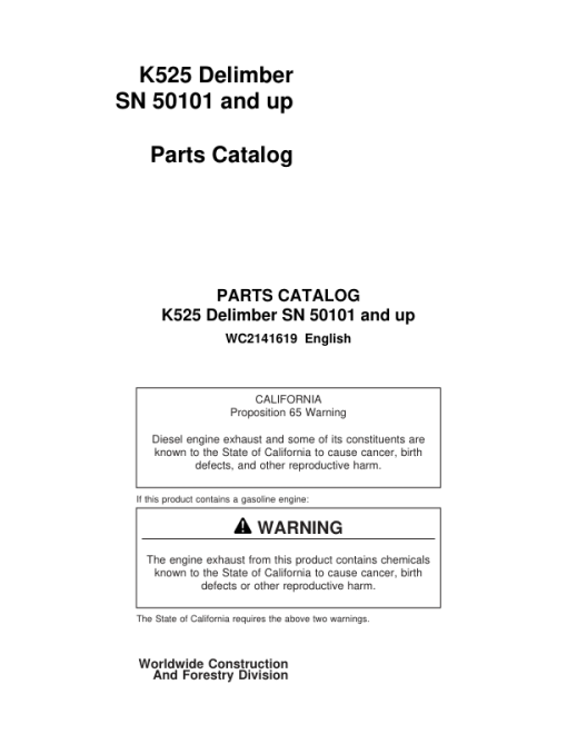 Koehring Waterous K525 Delimbers (SN 50101 AND UP) Parts Catalog Manual - WC2141619