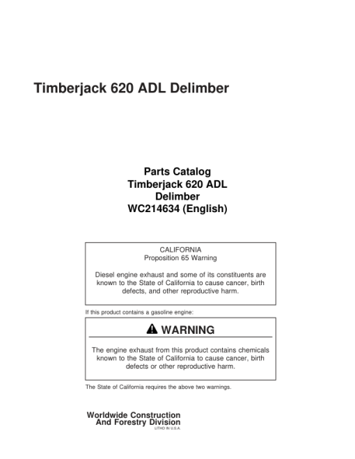 Timberjack 620ADL Delimbers (SN 52351-52653) Parts Catalog Manual - WC2141634