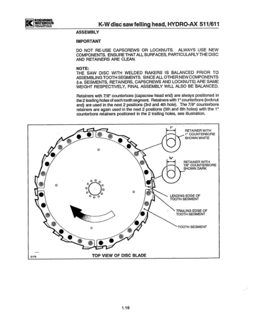 Koehring 20 Inch for Hydro-Ax 511,611 Felling Heads Parts Catalog Manual - WC2141643 - Image 2