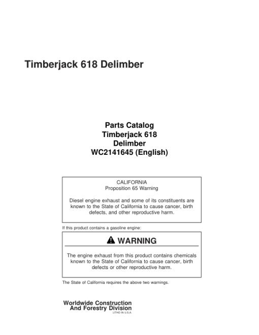 Timberjack 618 Delimbers (SN 52661–52700) Parts Catalog Manual - WC2141645