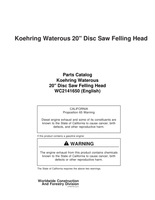 Koehring 20 Inch (Case 1187B) Felling Heads (SN 12531– & 12101–) Parts Catalog Manual - WC2141650