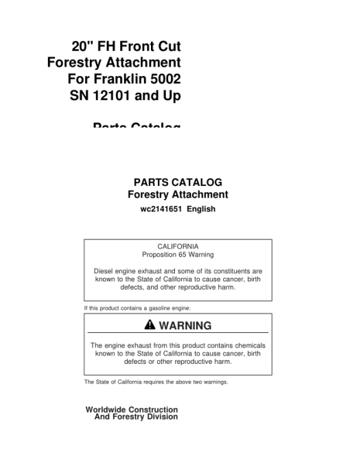 Koehring 20 Inch (Franklin 5002) (SN 12101-) Felling Heads Parts Catalog Manual - WC2141651