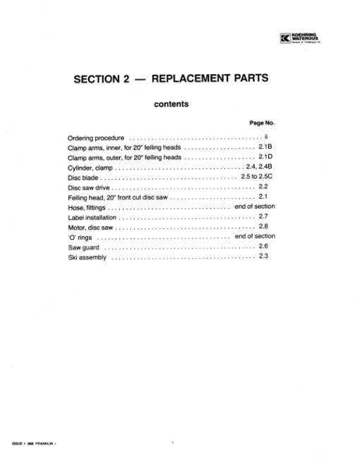 Koehring 20 Inch (Franklin 5002) (SN 12101-) Felling Heads Parts Catalog Manual - WC2141651 - Image 4