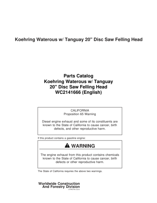 Koehring 20 Inch (Tanguay 221) Felling Heads Parts Catalog Manual - WC2141666