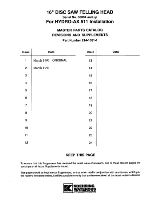 Koehring 16 Inch (Hydro-Ax 511) Felling Heads (SN 68004-) Parts Catalog Manual - WC2141681 - Image 3