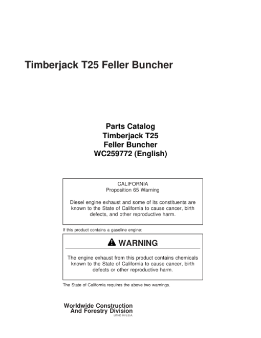 Timberjack T25, 2515, 2518, 2520 Tracked Feller Bunchers (SN AA9772-AC9990) Parts Catalog Manual - WC259772