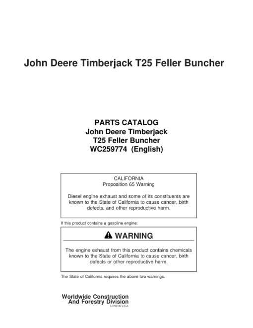 Timberjack T25, 2515, 2618, 2520 Tracked Feller Bunchers (SN CK9090- & CTXXXX- & CI9153- ) Parts Catalog Manual - WC259774