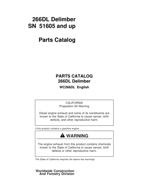 Koehring 266 DL Delimbers (SN 51605 and up) Parts Catalog Manual - WC266DL