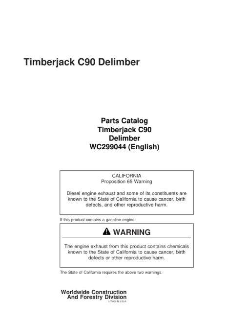 Timberjack C90 Delimbers (SN AA9044-AA9771) Parts Catalog Manual - WC299044