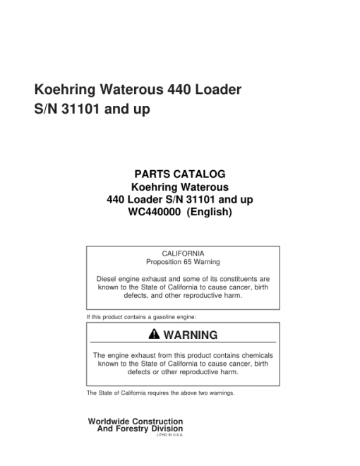 Koehring Waterous 440 Knuckleboom Loader (SN 32001- ) Parts Catalog Manual