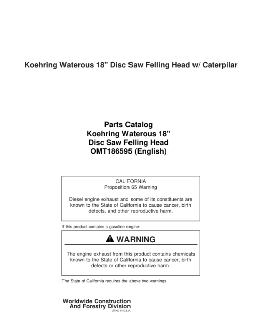 Koehring 18 Inch (Caterpillar Machine SN 601004 –) Felling Head Parts Catalog Manual